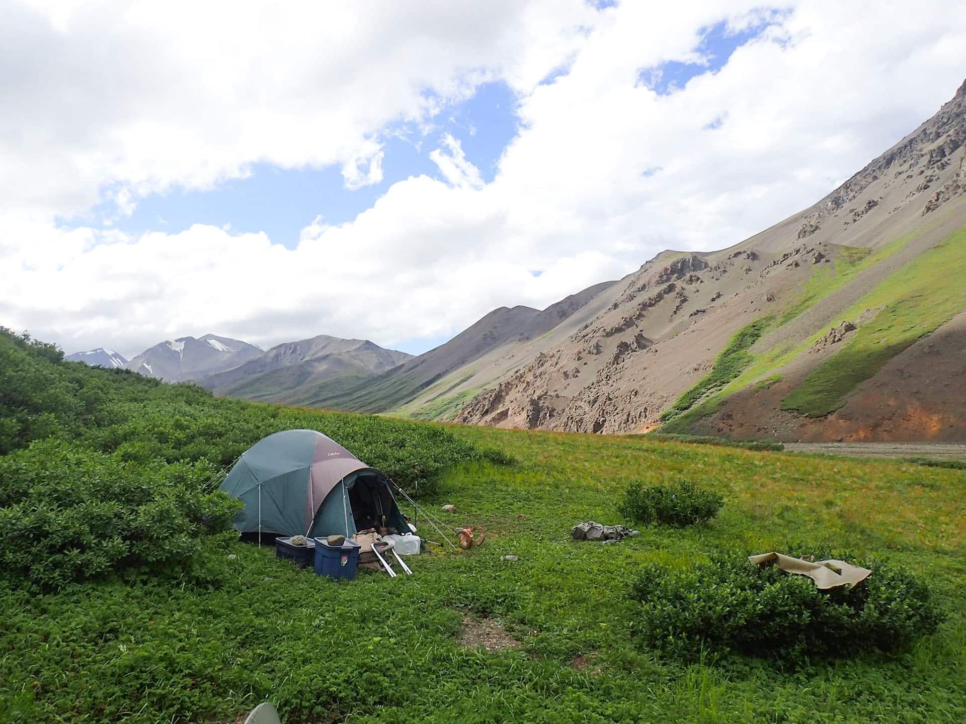 tent camping in the mountains